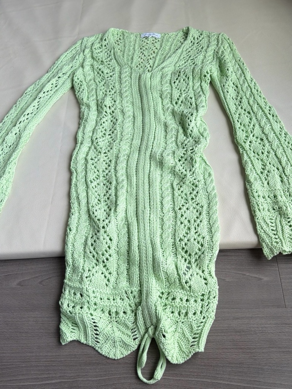 emory park Mint Green Crochet V‑Neck Mini Dress